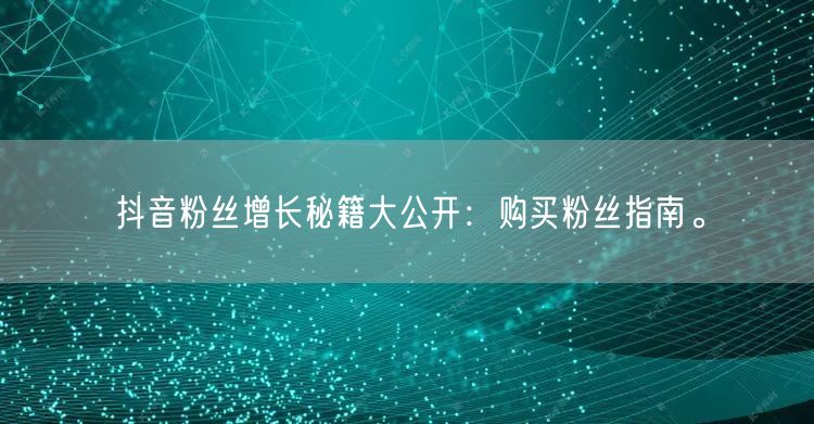 抖音粉丝增长秘籍大公开：购买粉丝指南。