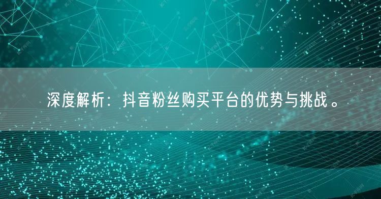 深度解析：抖音粉丝购买平台的优势与挑战。