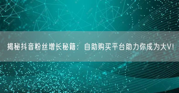 揭秘抖音粉丝增长秘籍：自助购买平台助力你成为大V！