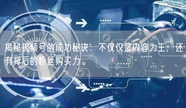 揭秘视频号的成功秘诀：不仅仅是内容为王，还有背后的粉丝购买力。