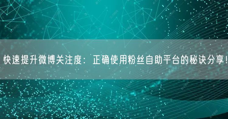 快速提升微博关注度：正确使用粉丝自助平台的秘诀分享！