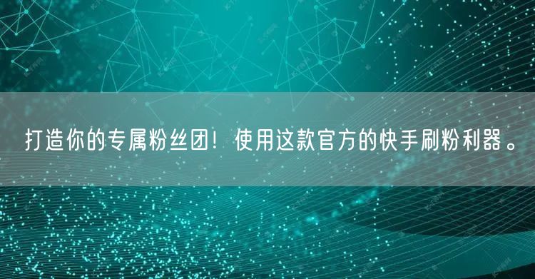打造你的专属粉丝团！使用这款官方的快手刷粉利器。